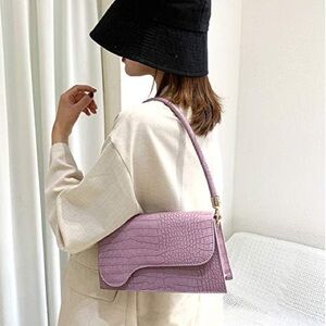 AMHDV Crocodile Pattern Small Crossbody Shoulder Satchel Handbag in Purple